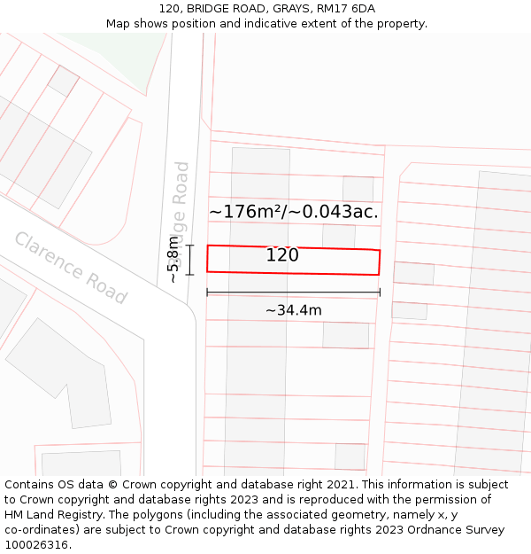 120, BRIDGE ROAD, GRAYS, RM17 6DA: Plot and title map