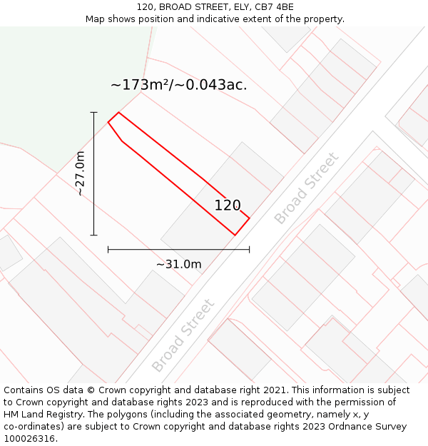 120, BROAD STREET, ELY, CB7 4BE: Plot and title map