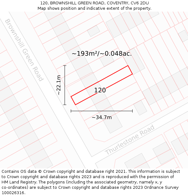 120, BROWNSHILL GREEN ROAD, COVENTRY, CV6 2DU: Plot and title map