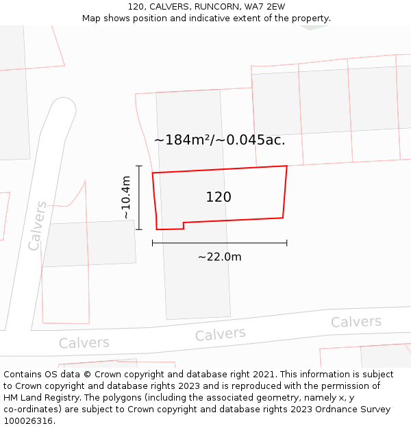 120, CALVERS, RUNCORN, WA7 2EW: Plot and title map
