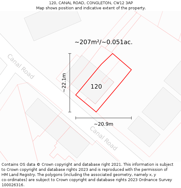 120, CANAL ROAD, CONGLETON, CW12 3AP: Plot and title map