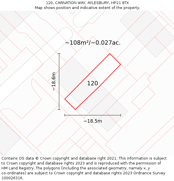 120, CARNATION WAY, AYLESBURY, HP21 8TX: Plot and title map