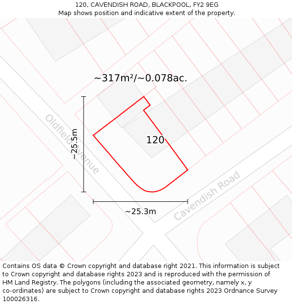 120, CAVENDISH ROAD, BLACKPOOL, FY2 9EG: Plot and title map