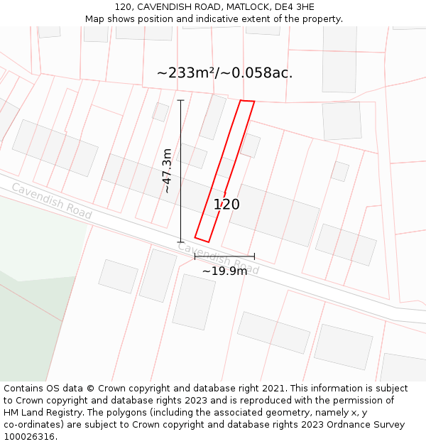 120, CAVENDISH ROAD, MATLOCK, DE4 3HE: Plot and title map