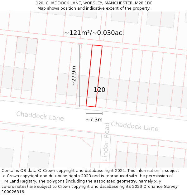 120, CHADDOCK LANE, WORSLEY, MANCHESTER, M28 1DF: Plot and title map