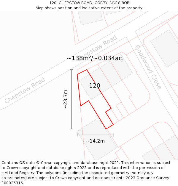 120, CHEPSTOW ROAD, CORBY, NN18 8QR: Plot and title map