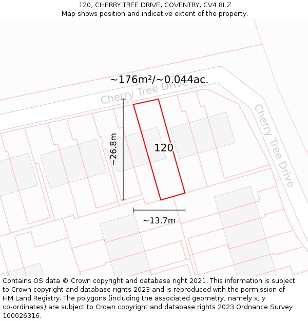 120, CHERRY TREE DRIVE, COVENTRY, CV4 8LZ: Plot and title map