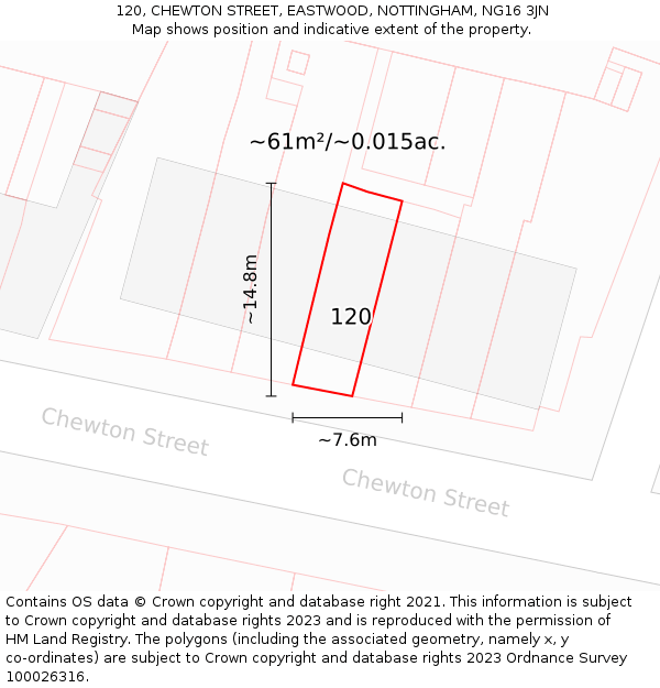 120, CHEWTON STREET, EASTWOOD, NOTTINGHAM, NG16 3JN: Plot and title map