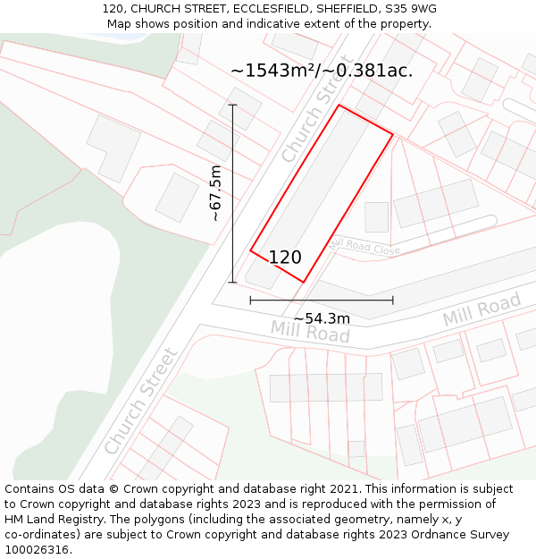 120, CHURCH STREET, ECCLESFIELD, SHEFFIELD, S35 9WG: Plot and title map