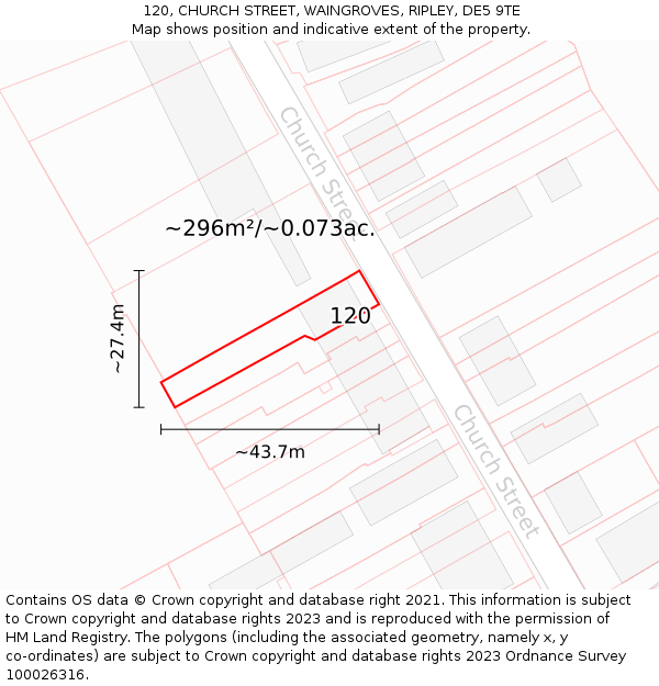 120, CHURCH STREET, WAINGROVES, RIPLEY, DE5 9TE: Plot and title map