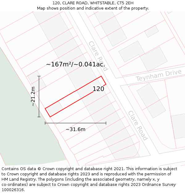 120, CLARE ROAD, WHITSTABLE, CT5 2EH: Plot and title map