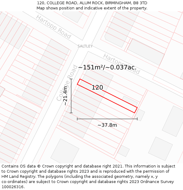 120, COLLEGE ROAD, ALUM ROCK, BIRMINGHAM, B8 3TD: Plot and title map