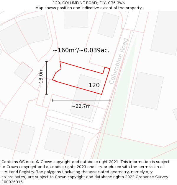 120, COLUMBINE ROAD, ELY, CB6 3WN: Plot and title map
