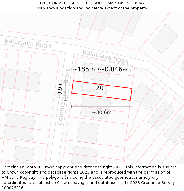120, COMMERCIAL STREET, SOUTHAMPTON, SO18 6AF: Plot and title map