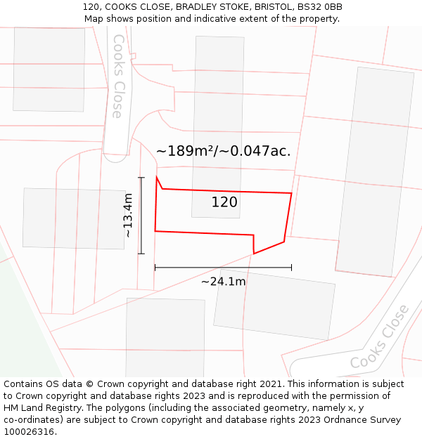 120, COOKS CLOSE, BRADLEY STOKE, BRISTOL, BS32 0BB: Plot and title map