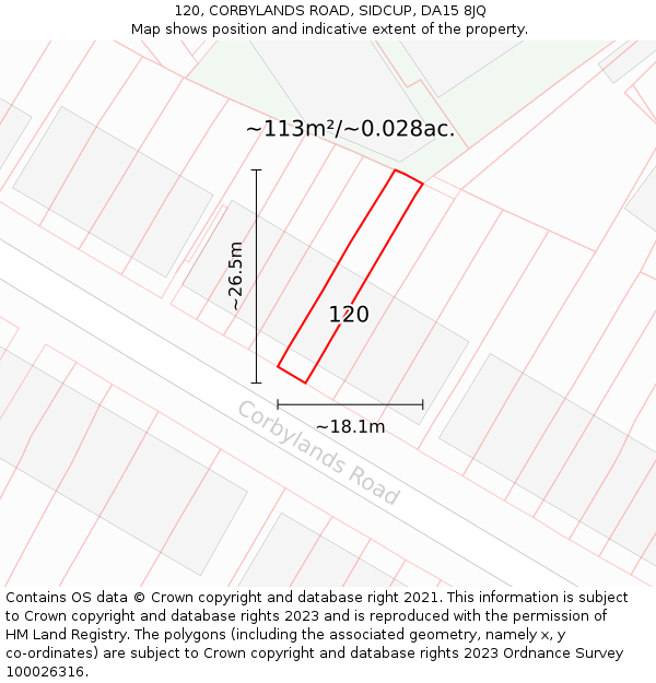 120, CORBYLANDS ROAD, SIDCUP, DA15 8JQ: Plot and title map