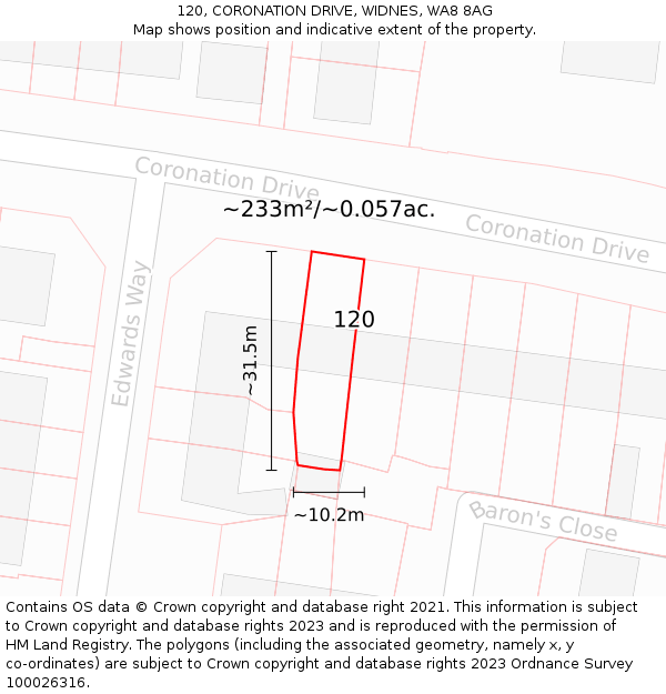 120, CORONATION DRIVE, WIDNES, WA8 8AG: Plot and title map
