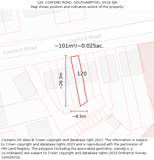 120, COXFORD ROAD, SOUTHAMPTON, SO16 5JW: Plot and title map