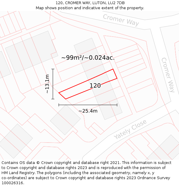 120, CROMER WAY, LUTON, LU2 7DB: Plot and title map