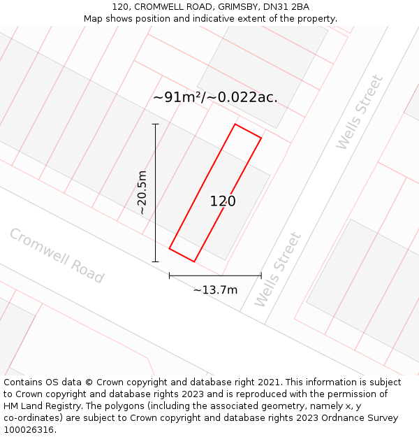 120, CROMWELL ROAD, GRIMSBY, DN31 2BA: Plot and title map