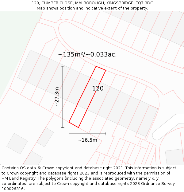 120, CUMBER CLOSE, MALBOROUGH, KINGSBRIDGE, TQ7 3DG: Plot and title map