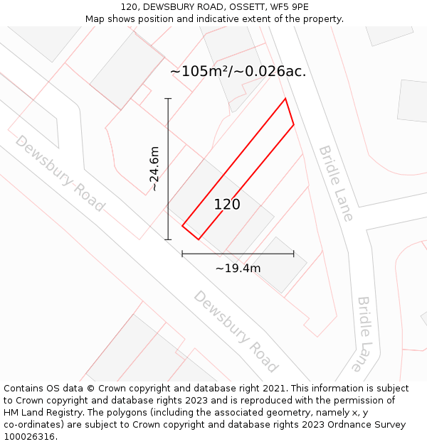 120, DEWSBURY ROAD, OSSETT, WF5 9PE: Plot and title map