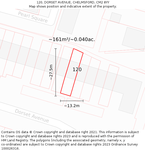 120, DORSET AVENUE, CHELMSFORD, CM2 8YY: Plot and title map