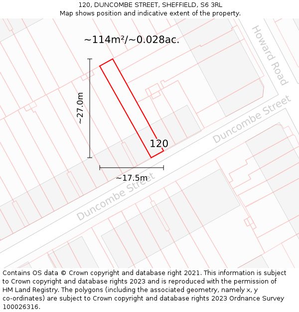 120, DUNCOMBE STREET, SHEFFIELD, S6 3RL: Plot and title map
