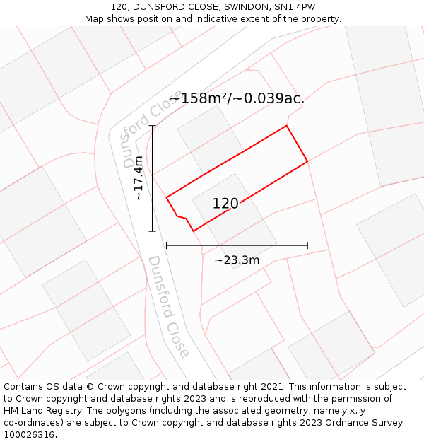 120, DUNSFORD CLOSE, SWINDON, SN1 4PW: Plot and title map