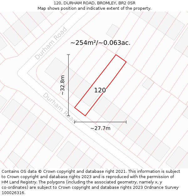 120, DURHAM ROAD, BROMLEY, BR2 0SR: Plot and title map