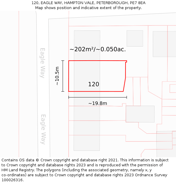 120, EAGLE WAY, HAMPTON VALE, PETERBOROUGH, PE7 8EA: Plot and title map