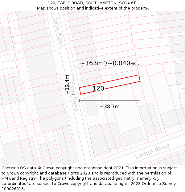 120, EARLS ROAD, SOUTHAMPTON, SO14 6TL: Plot and title map