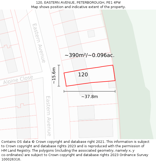 120, EASTERN AVENUE, PETERBOROUGH, PE1 4PW: Plot and title map