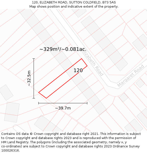 120, ELIZABETH ROAD, SUTTON COLDFIELD, B73 5AS: Plot and title map