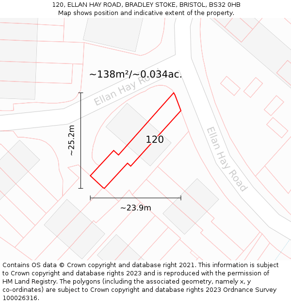 120, ELLAN HAY ROAD, BRADLEY STOKE, BRISTOL, BS32 0HB: Plot and title map