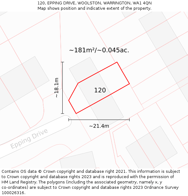 120, EPPING DRIVE, WOOLSTON, WARRINGTON, WA1 4QN: Plot and title map