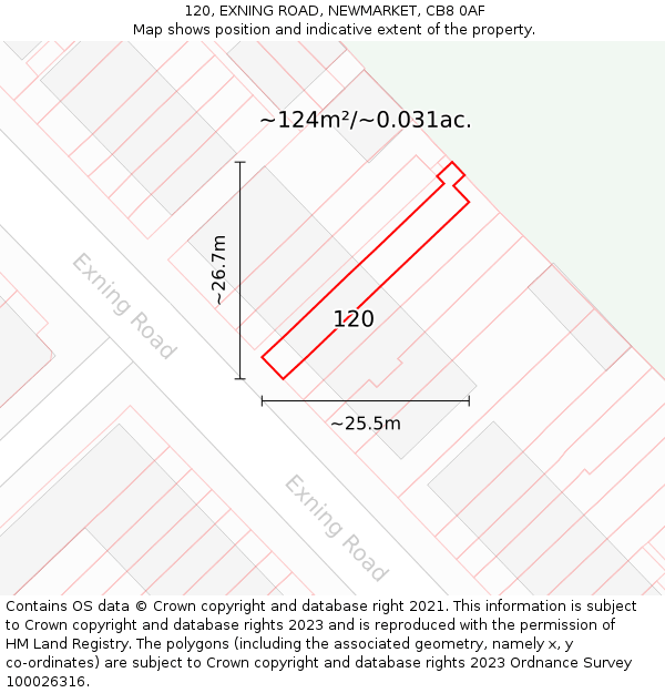 120, EXNING ROAD, NEWMARKET, CB8 0AF: Plot and title map