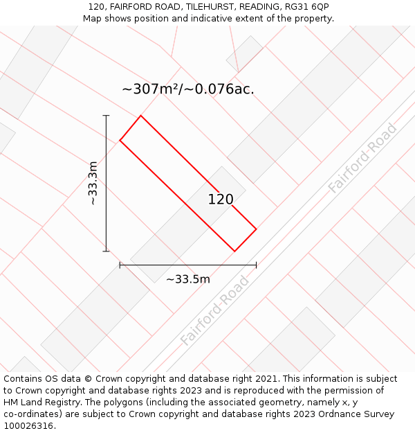 120, FAIRFORD ROAD, TILEHURST, READING, RG31 6QP: Plot and title map
