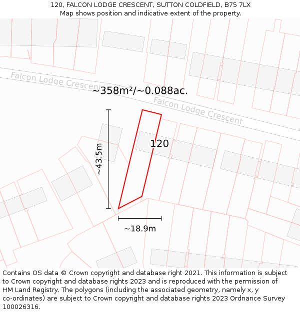 120, FALCON LODGE CRESCENT, SUTTON COLDFIELD, B75 7LX: Plot and title map
