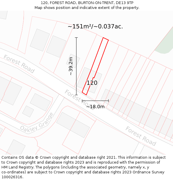 120, FOREST ROAD, BURTON-ON-TRENT, DE13 9TP: Plot and title map