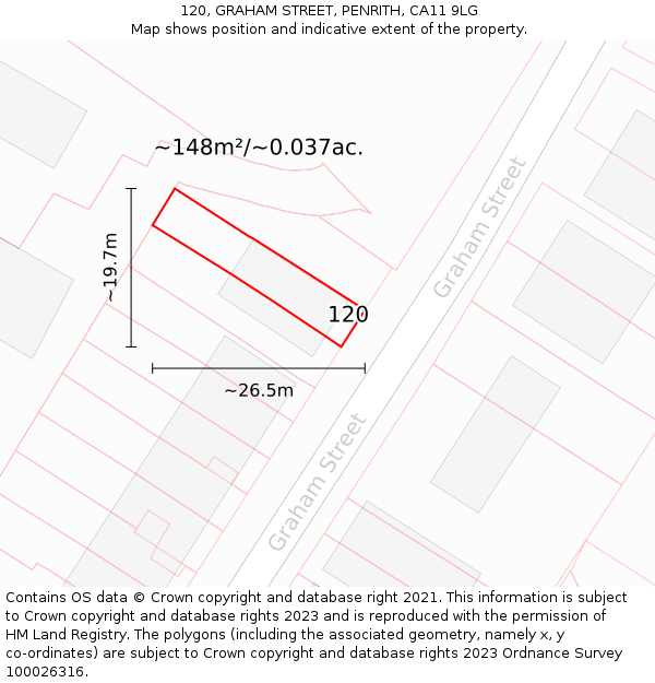 120, GRAHAM STREET, PENRITH, CA11 9LG: Plot and title map
