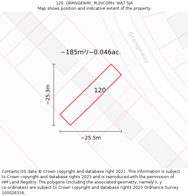 120, GRANGEWAY, RUNCORN, WA7 5JA: Plot and title map