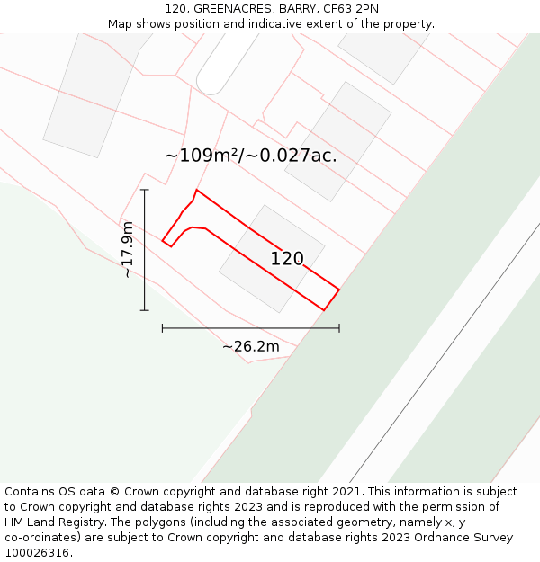 120, GREENACRES, BARRY, CF63 2PN: Plot and title map