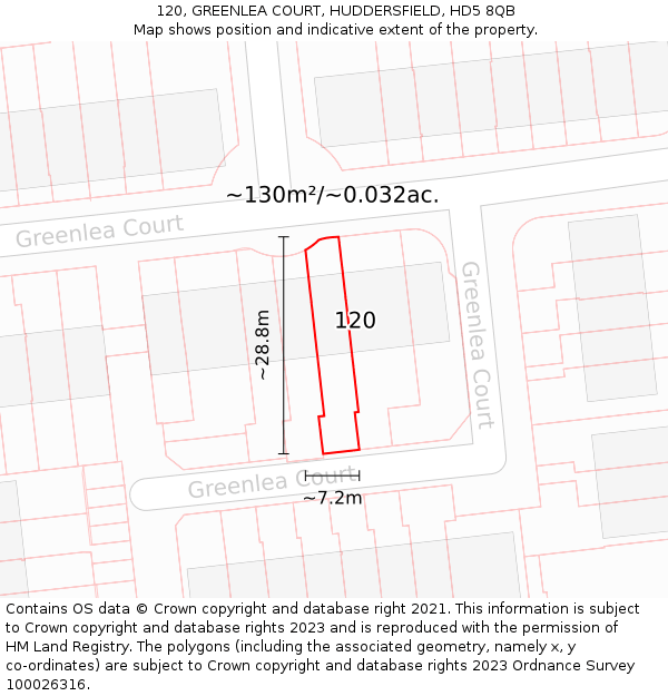 120, GREENLEA COURT, HUDDERSFIELD, HD5 8QB: Plot and title map