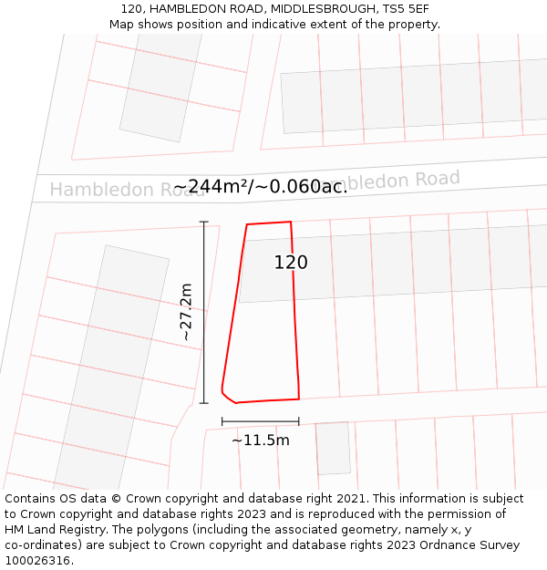 120, HAMBLEDON ROAD, MIDDLESBROUGH, TS5 5EF: Plot and title map