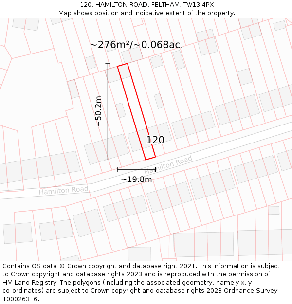 120, HAMILTON ROAD, FELTHAM, TW13 4PX: Plot and title map