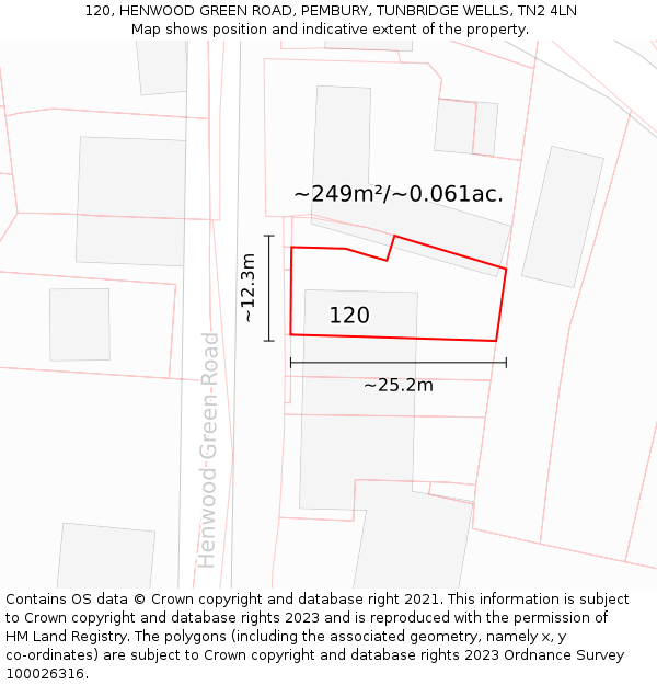 120, HENWOOD GREEN ROAD, PEMBURY, TUNBRIDGE WELLS, TN2 4LN: Plot and title map