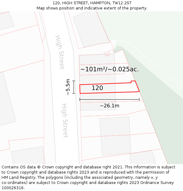 120, HIGH STREET, HAMPTON, TW12 2ST: Plot and title map