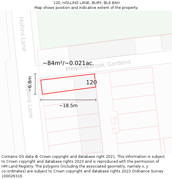 120, HOLLINS LANE, BURY, BL9 8AH: Plot and title map