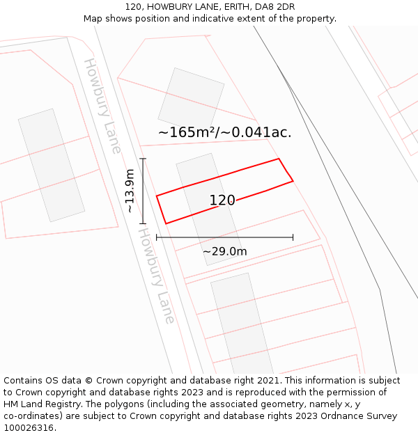 120, HOWBURY LANE, ERITH, DA8 2DR: Plot and title map